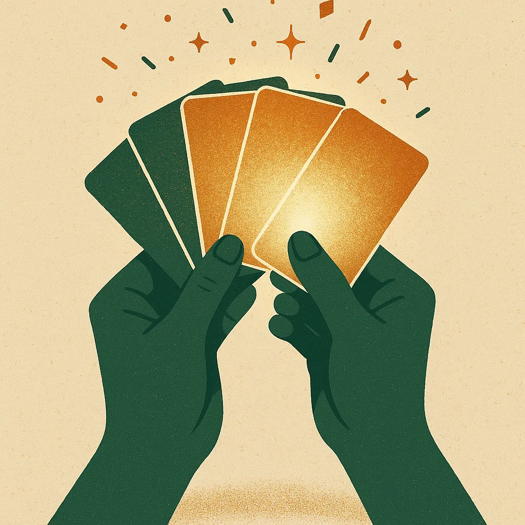 Hands fanning a deck of cards